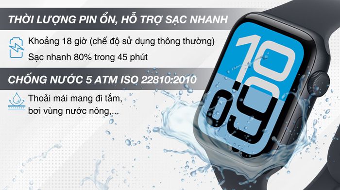 Apple Watch SE 3 40mm viền nhôm dây thể thao - Pin và Chống nước