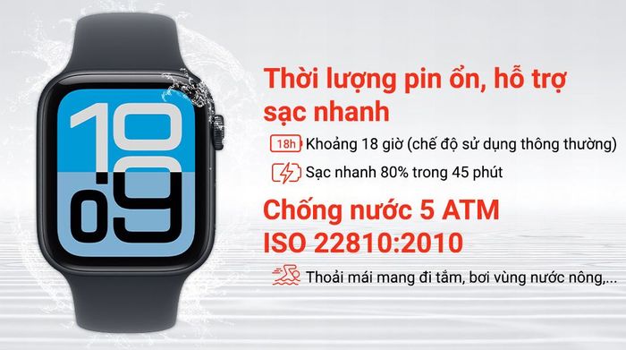Apple Watch SE 3 GPS + Cellular 40mm viền nhôm dây thể thao - Pin và Chống nước