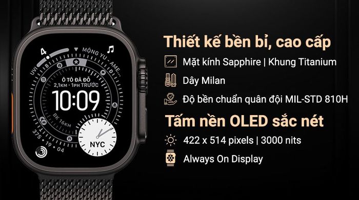 Apple Watch Ultra 3 GPS + Cellular 49mm viền Titanium dây Milan - Thiết kế