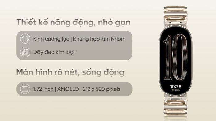 Xiaomi Mi Band 10 viền nhôm dây kim loại - Thiết kế