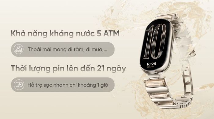 Xiaomi Mi Band 10 viền nhôm dây kim loại - Pin và kháng nước