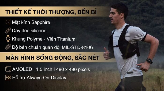 Amazfit T-Rex 3 Pro được hoàn thiện từ Polyme kết hợp Titanium, đạt độ bền chuẩn quân đội MIL-STD-810G, kết hợp cùng màn hình AMOLED sống động