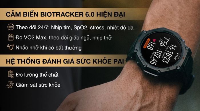 Theo dõi sức khỏe liên tục với cảm biến BioTracker 6.0 PPG trên Amazfit T-Rex 3 Pro