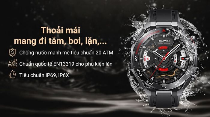 Huawei Watch Ultimate 2 đạt chứng nhận EN13319, tiêu chuẩn dành cho thiết bị lặn chuyên nghiệp, cùng khả năng chống nước IP69 và IP6X