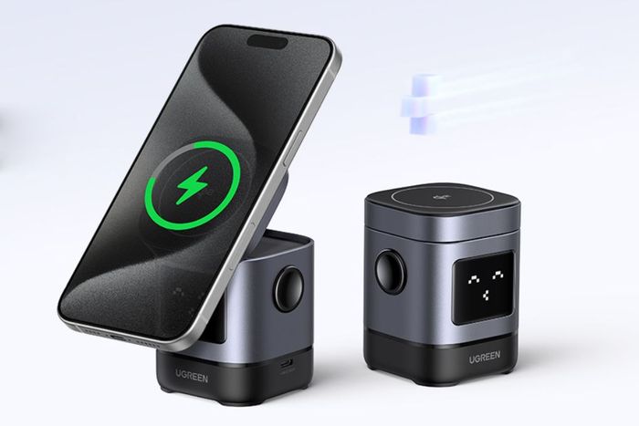 Đế Sạc Không Dây 2 in 1 Qi2 15W Magnetic kèm Cáp Type C - Type C 1m Ugreen W709 45775 - Sạc cùng lúc nhiều thiết bị