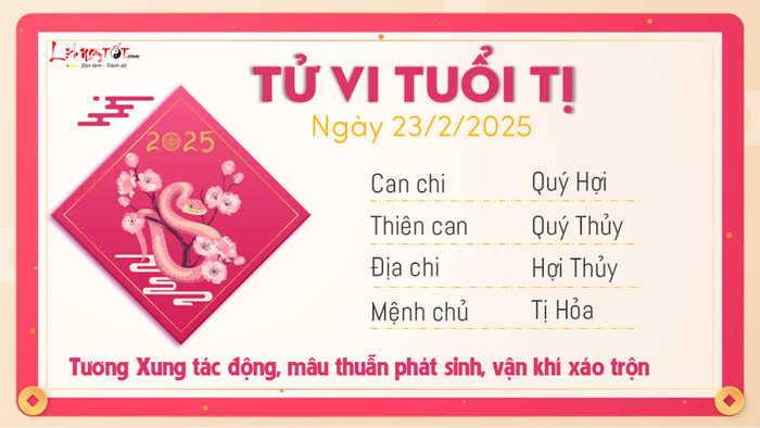 Tử vi ngày 23/2/2025 - Tị