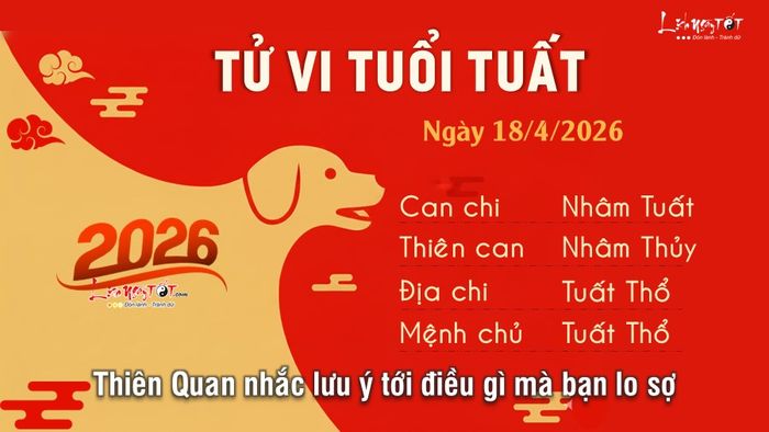 Tử vi hằng ngày 18/4/2026 của 12 con giáp - Tuất