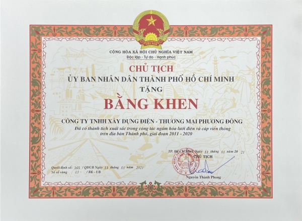 Chứng nhận bằng khen