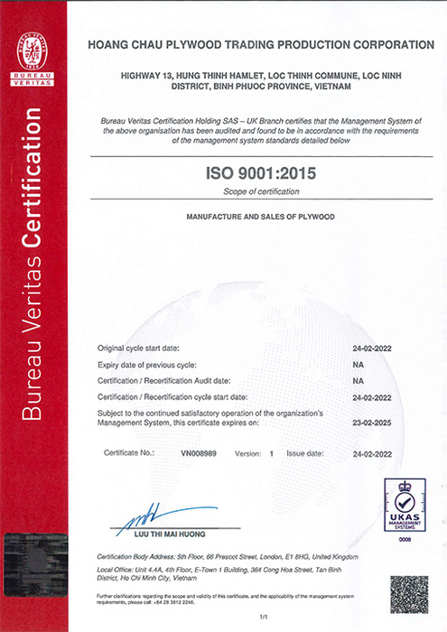 Chứng nhận ISO 9001:2015