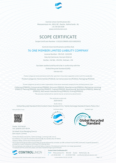 Chứng nhận Global Recycled Standard (GRS)