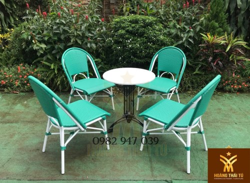 Bàn ghế cafe nhựa giả mây ngoài trời
