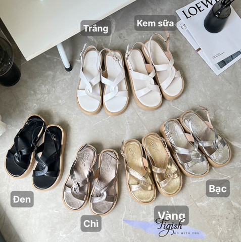 Sandal 3p mũi tròn quai xoắn