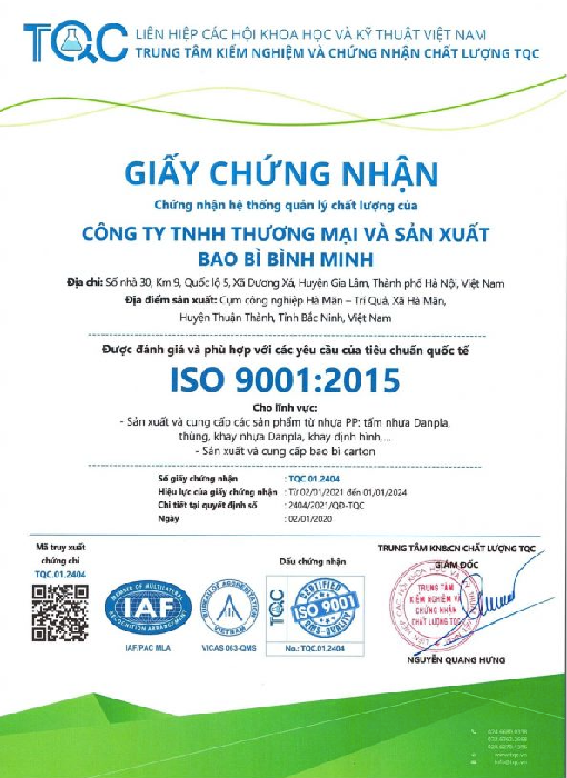 Chứng chỉ ISO 9001:2015