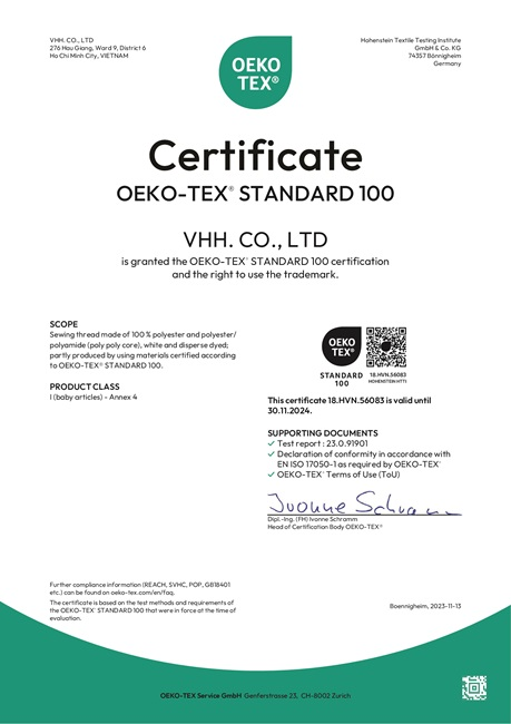 Chứng chỉ OEKO TEX 2024