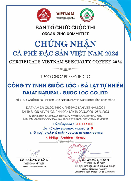 Chứng nhận cà phê đặc sản Việt Nam 2024