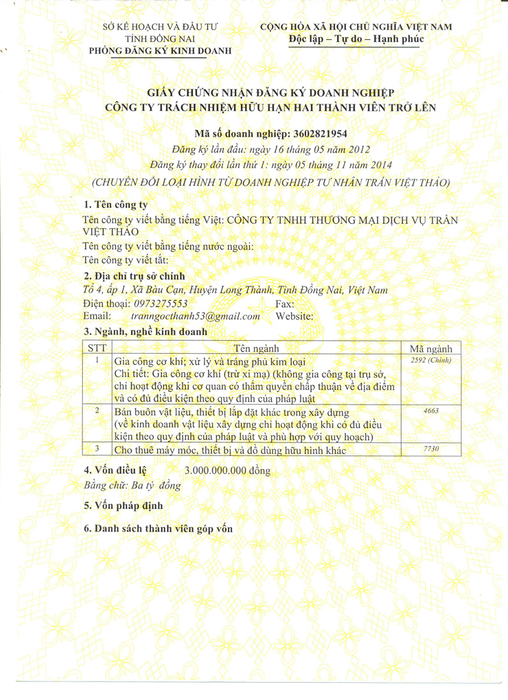 Giấy Phép Đăng Ký Kinh Doanh