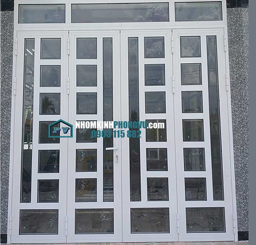 Cửa đi nhôm kính 4 cánh màu trắng sứ