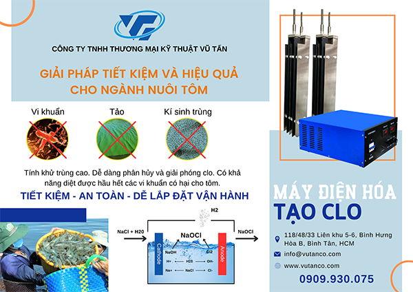 Máy điện hóa tạo Clo - 12V 500A điện 3 pha 380V - Model: VT2A