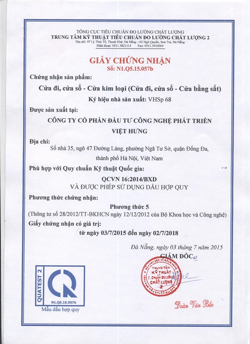 Giấy chứng nhận hợp quy cửa thép