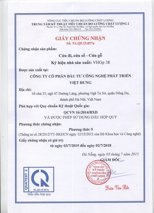 Giấy chứng nhận hợp quy cửa gỗ