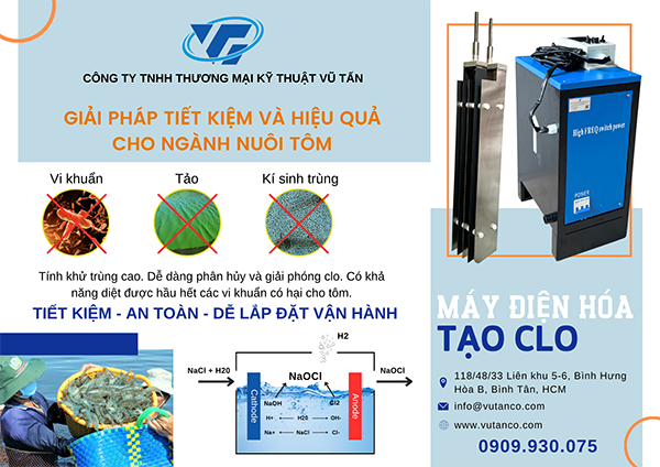 Máy điện hóa tạo Clo - 12V 1000A điện 3 pha 380V - Model: VT3A