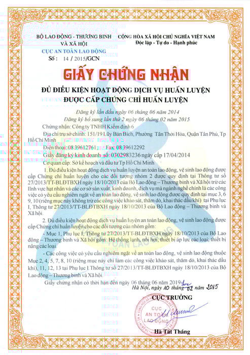 Giấy chứng nhận huấn luyện