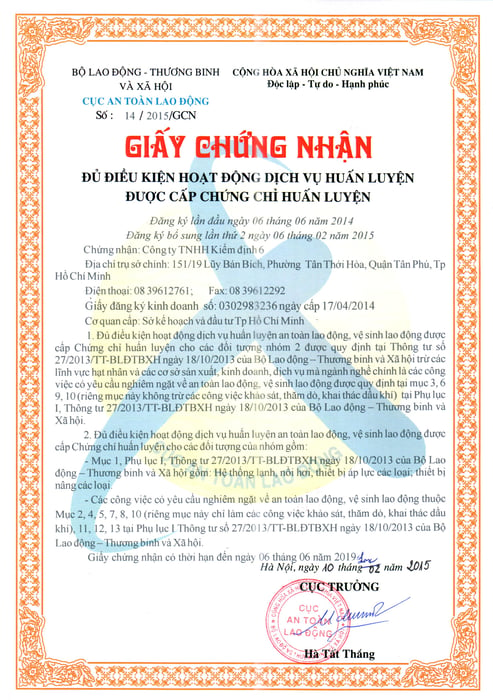 Giấy chứng nhận huấn luyện