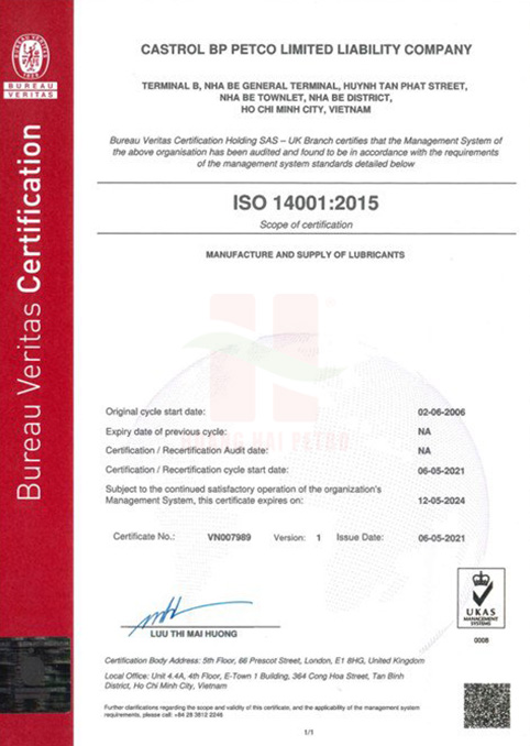 Chứng chỉ ISO 14001:2015