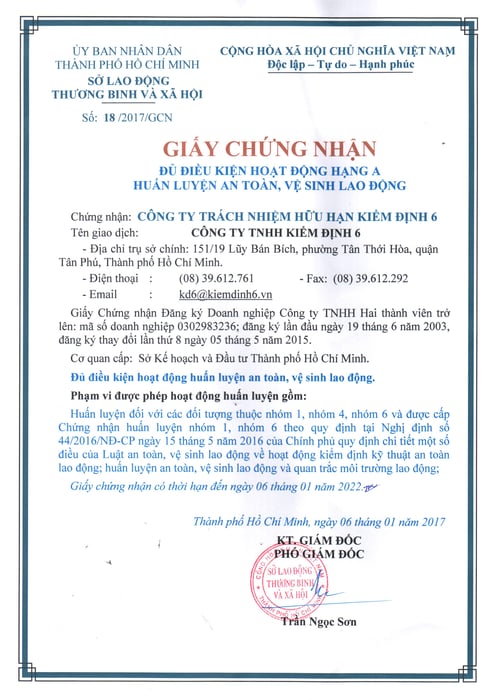 Giấy phép hạng A - 2017