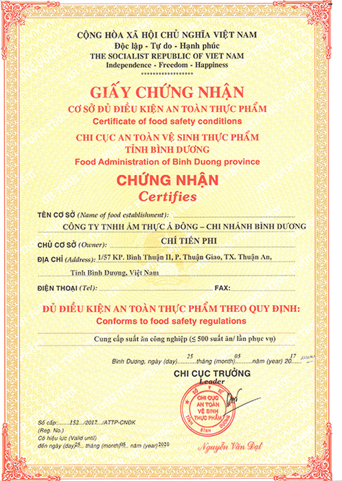 Chứng nhận VSATTP