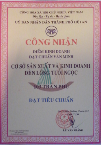 Chứng nhận điểm kinh doanh đạt chuẩn văn minh