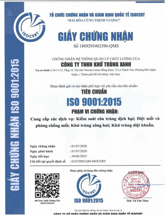 ISO Công ty diệt côn trung GFC