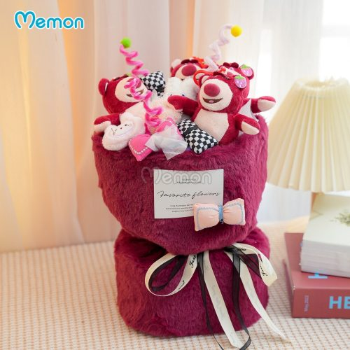 Sét bó hoa vải lông - Lotso đỏ móc treo