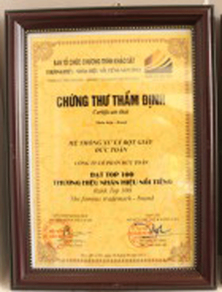 Chứng nhận TOP 100 Thương Hiệu Nhãn Hiệu Nổi Tiếng