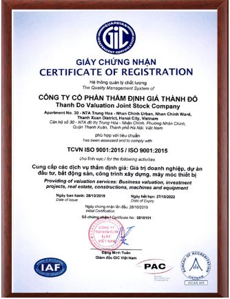 Thẩm định giá Thành Đô ISO9001:2015