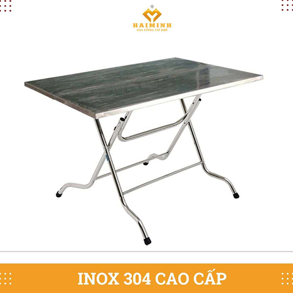 Bàn ăn inox chữ nhật xếp gọn