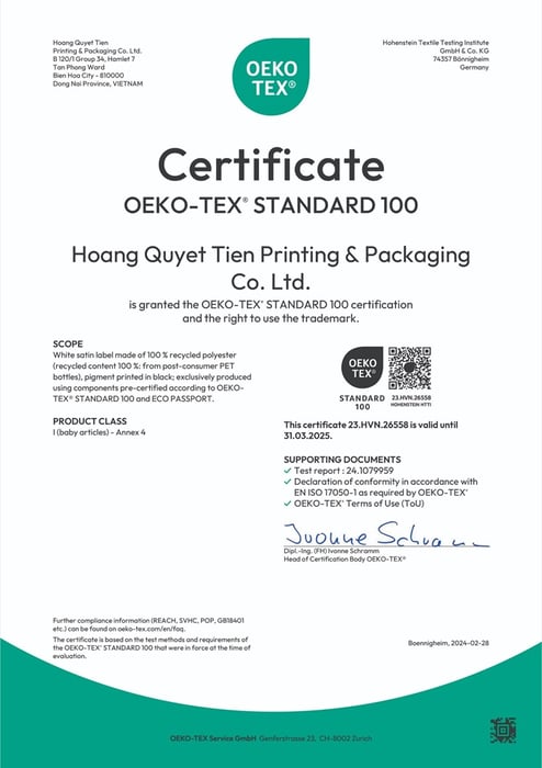 Chứng nhận Oeko-Tex Standard 100 cho hàng tái chế (recycle)