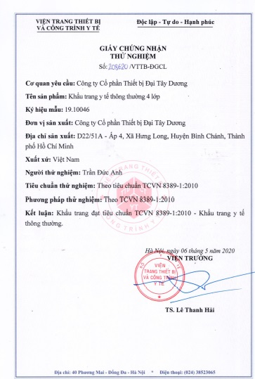 Chứng nhận thử nghiệm KQ 208620