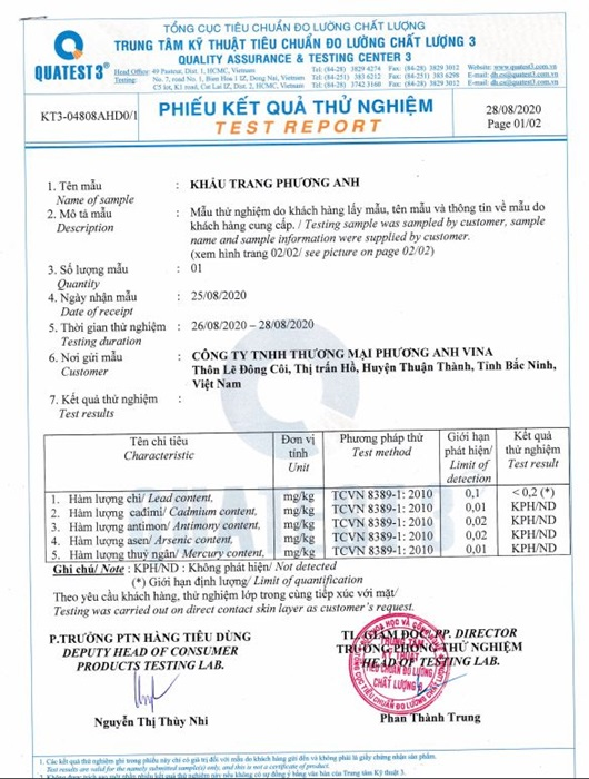 Phiếu kết quả thử nghiệm