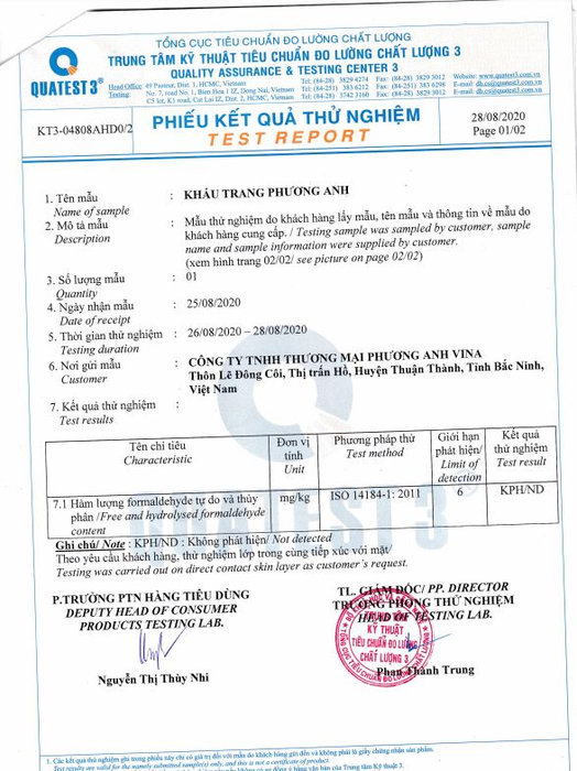 Phiếu kết quả thử nghiệm