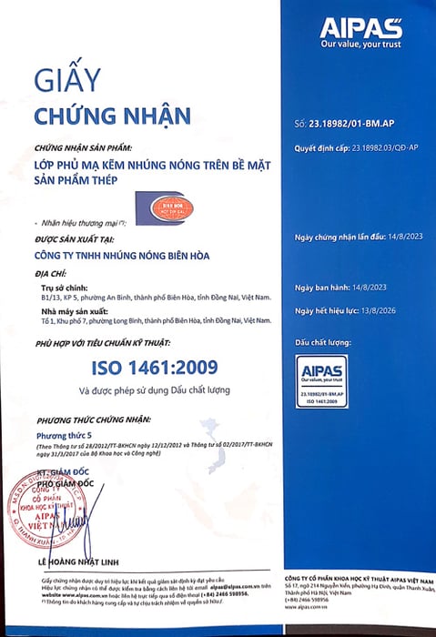 Chứng nhận ISO 1461:2009