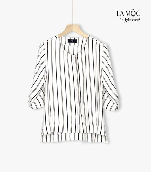 Áo lụa sọc đứng somi cổ tròn La Mộc