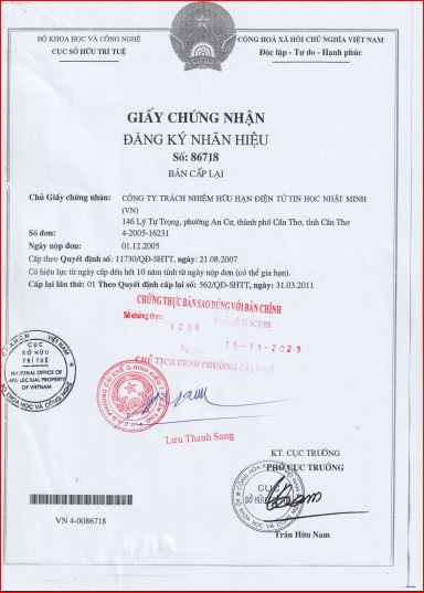 giấy chứng nhận đăng ký nhãn hiệu số 86718