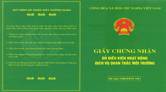 Giấy chứng nhận quan trắc môi trường