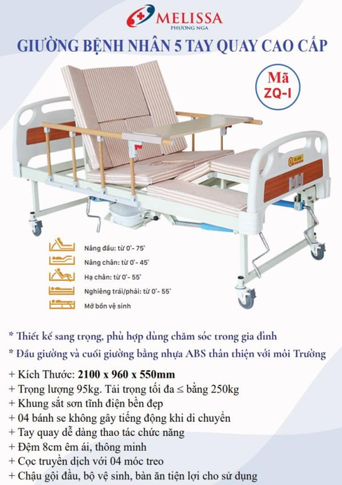 Giường bệnh nhân 5 tay quay cao cấp