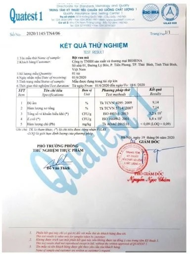 Kết quả thử nghiệm