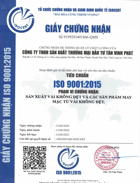 Chứng nhận ISO vải SS