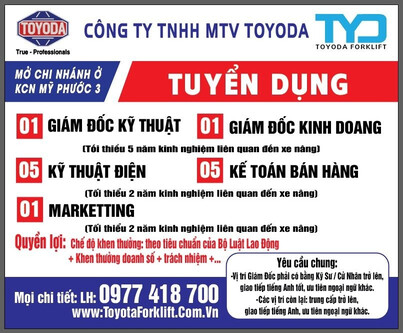 CTY xe nâng tuyển dụng