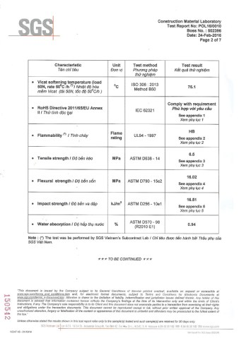 Kết quả kiểm nghiệm SGS (Pima)