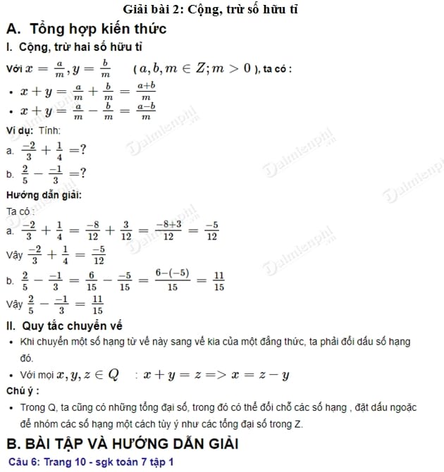 Làm bài tập Toán 7: Hướng dẫn chi tiết và bài tập mẫu cho học sinh